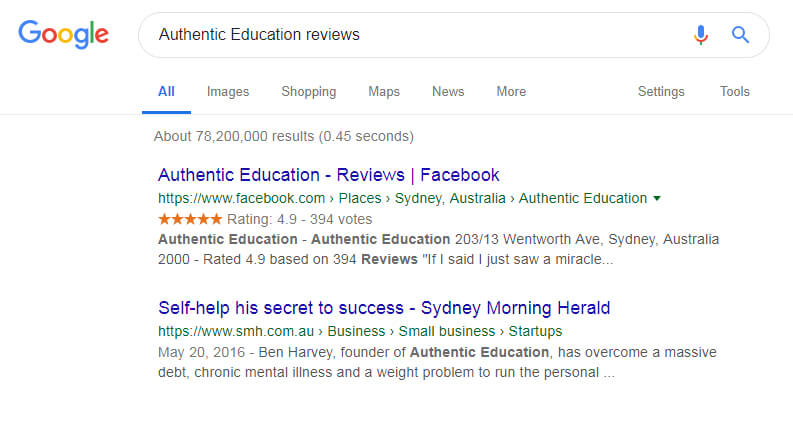 Authentic Education reviews on Google image